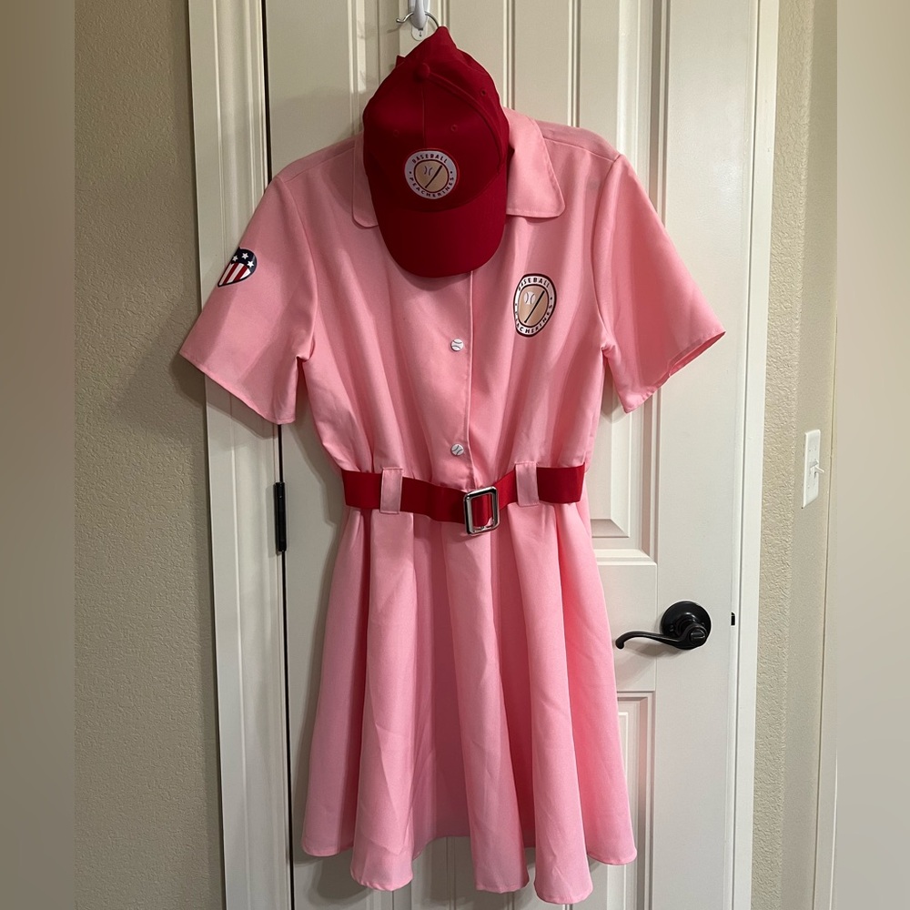 Women’s Peaches Costume A League of Their Own Pink dress and red hat Large
